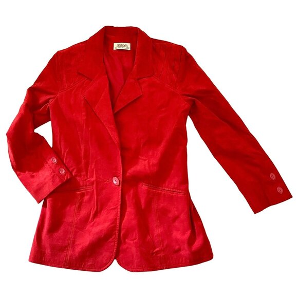 Vintage Lilli Ann Red Womens Ultrasuede Blazer Size 10 Notched Lapel - Picture 14 of 16